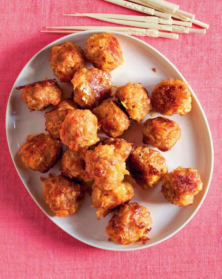 Breakfast sausage, cheddar cheese, and onions come together for a very flavorful holiday appetizer. This recipe by Martha Stewart is terrific and will make your guests very happy.